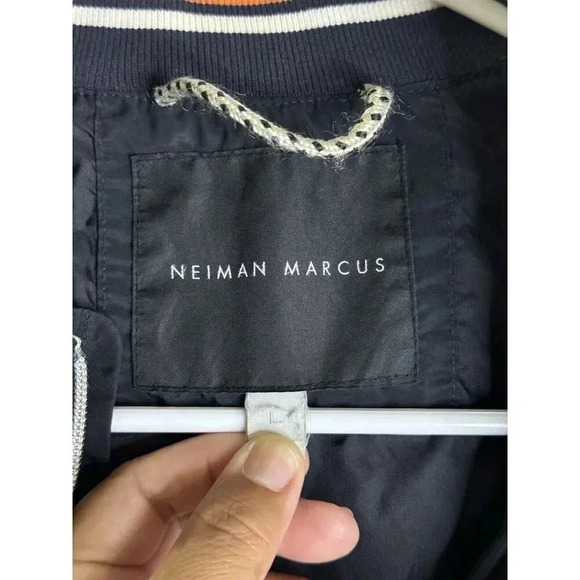 NEIMAN MARCUS Men’s Navy Blue Windbreaker Jacket Turtle Neck Multi Pocket Large - Picture 3 of 10